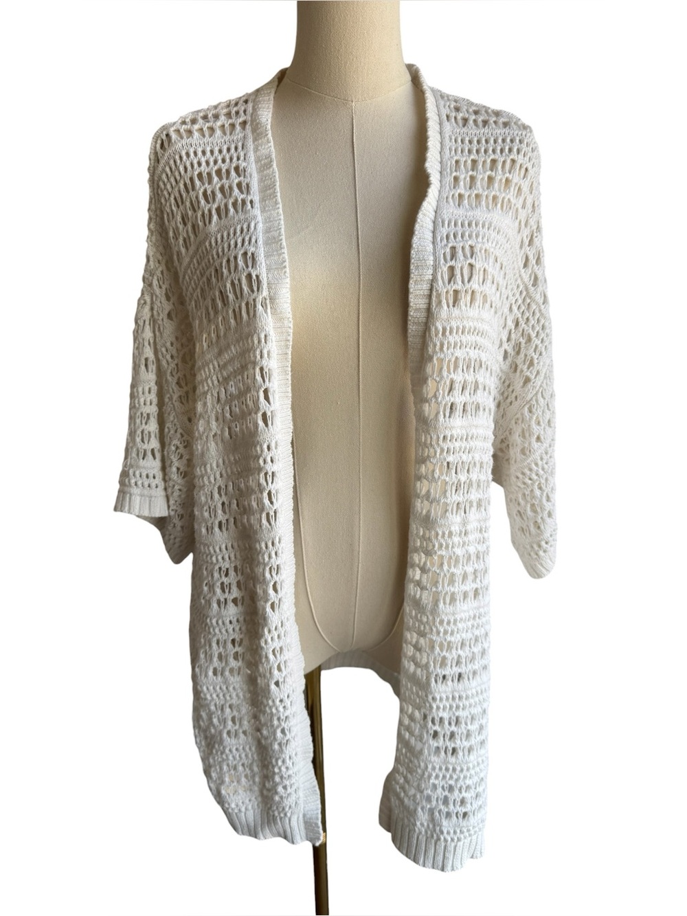 Kismet Open Knit Cotton Cardigan Sz M White Slouchy Open Front Spring Sweater